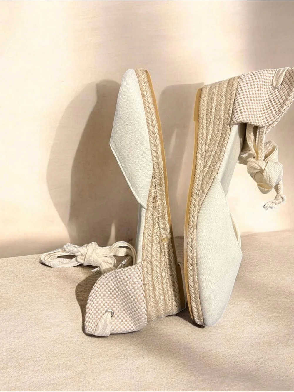 New NWOB Unbranded White Canvas Lace-Up Espadrilles Flats - Size EU 40